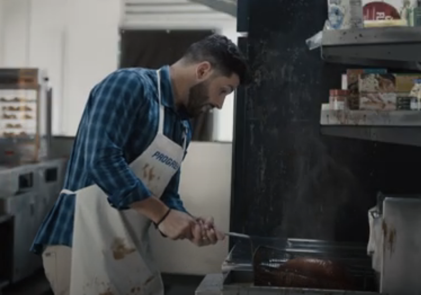 Baker Mayfield cooking turkey in a fyer